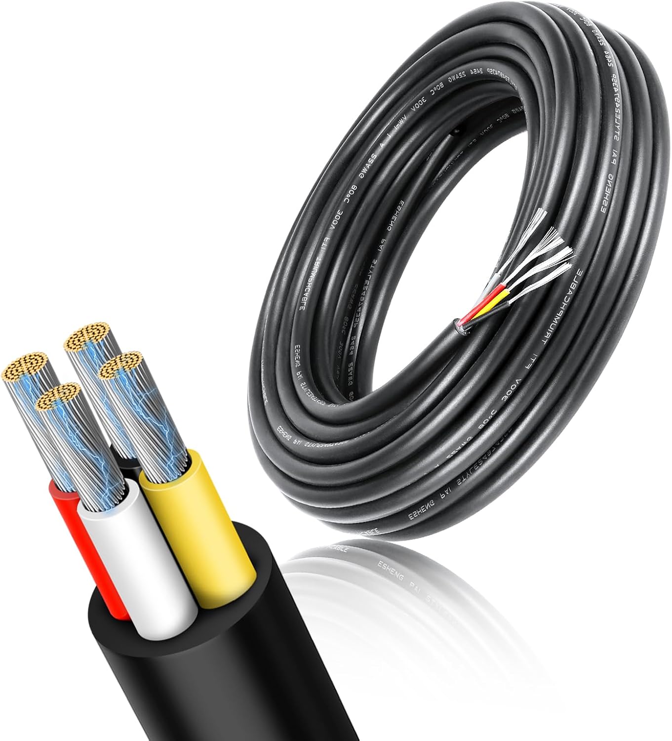 RESHAKE 18 Gauge 4 Conductor Wire, 16.4FT 18-4 Tinned Copper 4 Wire Cable,Stranded Electrical Wires for Security,Automotive,Speaker,Sensors,Sprinkler,Irrigation