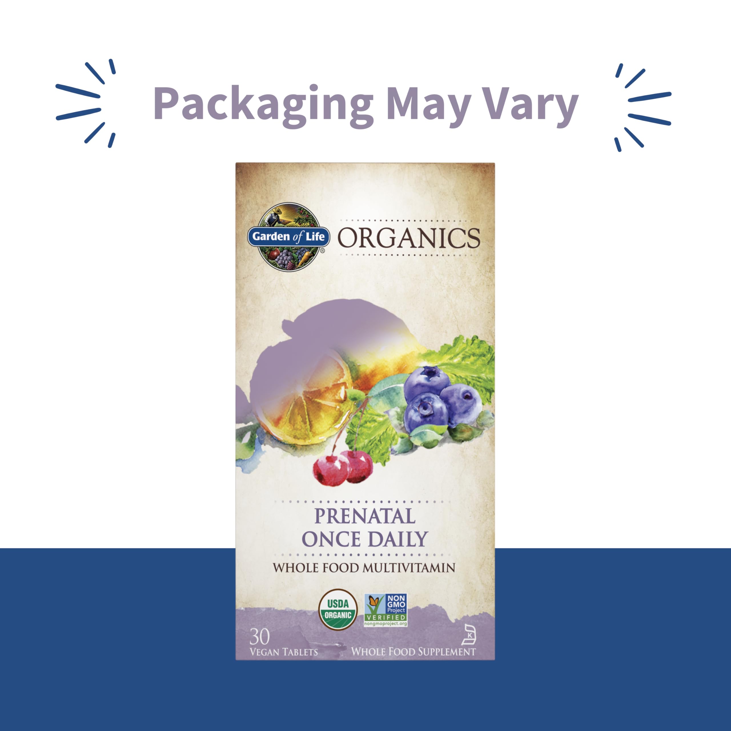 Garden of Life Organics Prenatal Vitamin: Folate for Energy & Healthy Fetal Development, Non-constipating Iron, Vitamin C, B6, B12, D3 – Organic, Non-GMO, Gluten-Free, Vegan, 30 Day Supply