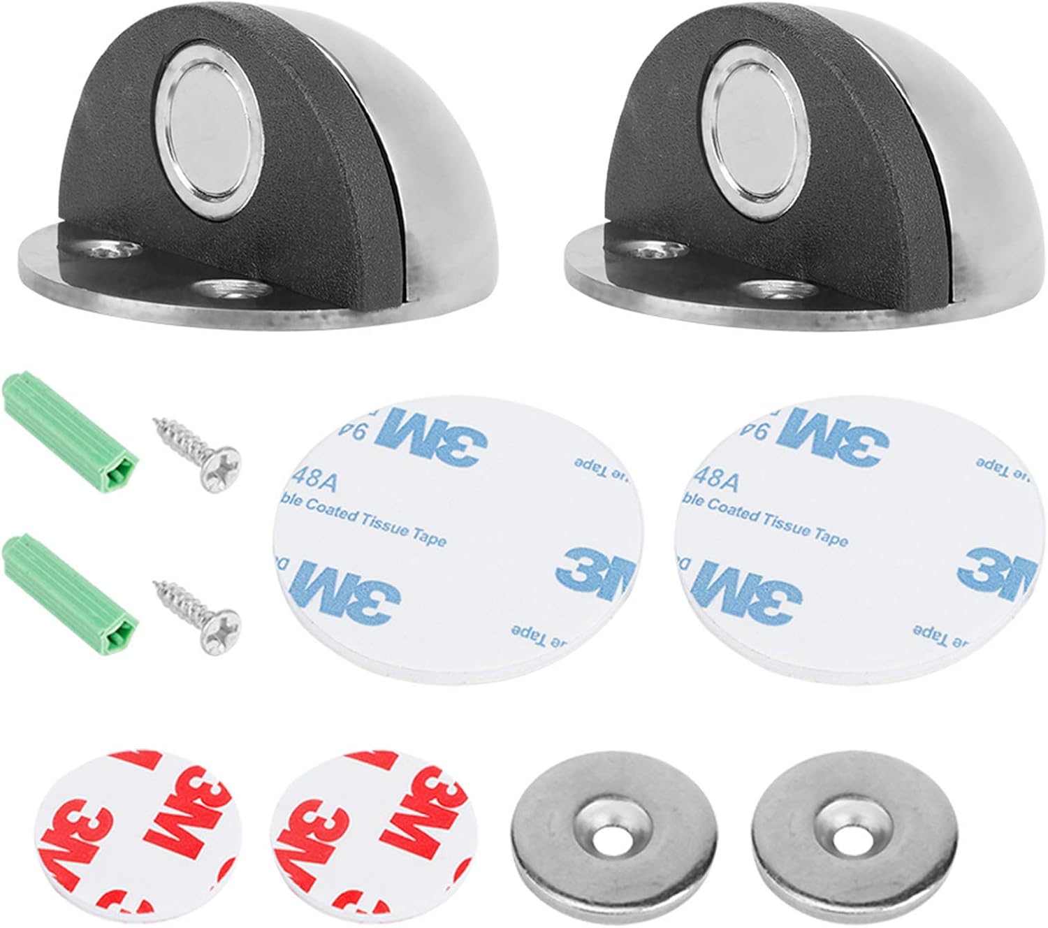 2 PCS Magnetic Door Stop,Half Moon Floor Door Stopper with Rubber Bumper, Stainless Steel Floor Door Stopper