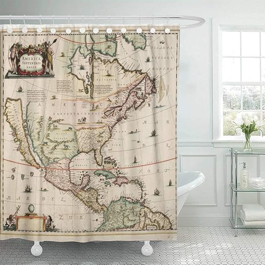 Rusted World Map Fabric Shower Curtain Set 71x71 Bathroom Accessories Liner New