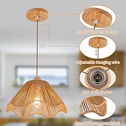 D12.5 Inch Boho Light Fixtures Boho Rattan Pendant