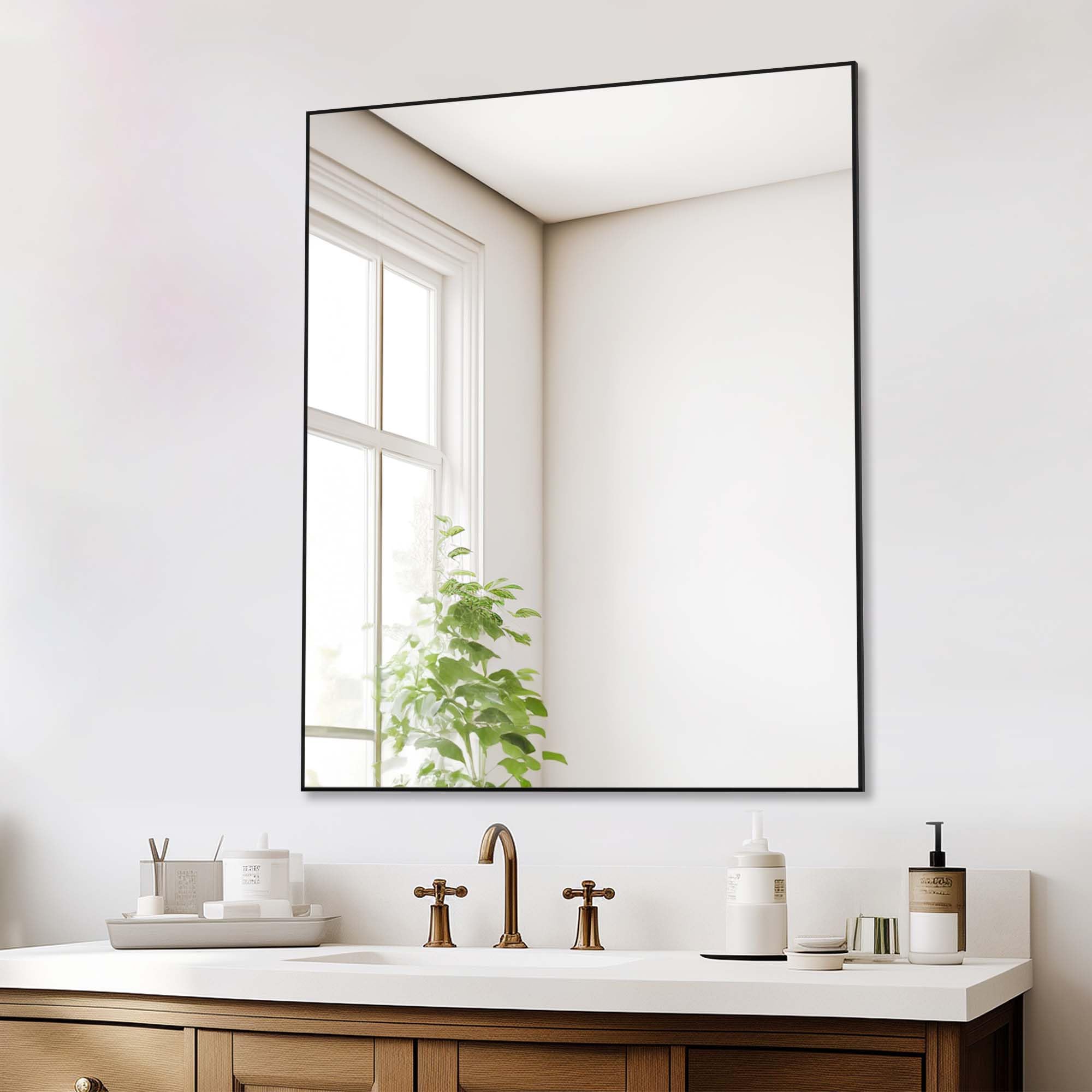 BEAUTME 36x30 Inch Bathroom Mirror, Black Metal Frame Mirror, Rectangle ...