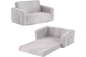 Tiita Toddler Couch Perfect Extra Wide Convertible Sofa to Lounger-Comfy 2-in-1 Flip Open Couch/Sleeper for Kids, Grey