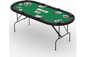 IDEALHOUSE 8 Player Foldable Poker Table, Oval Casino Game Table with Cup Holders & Padded Rails, Sturdy Game Table with Casi