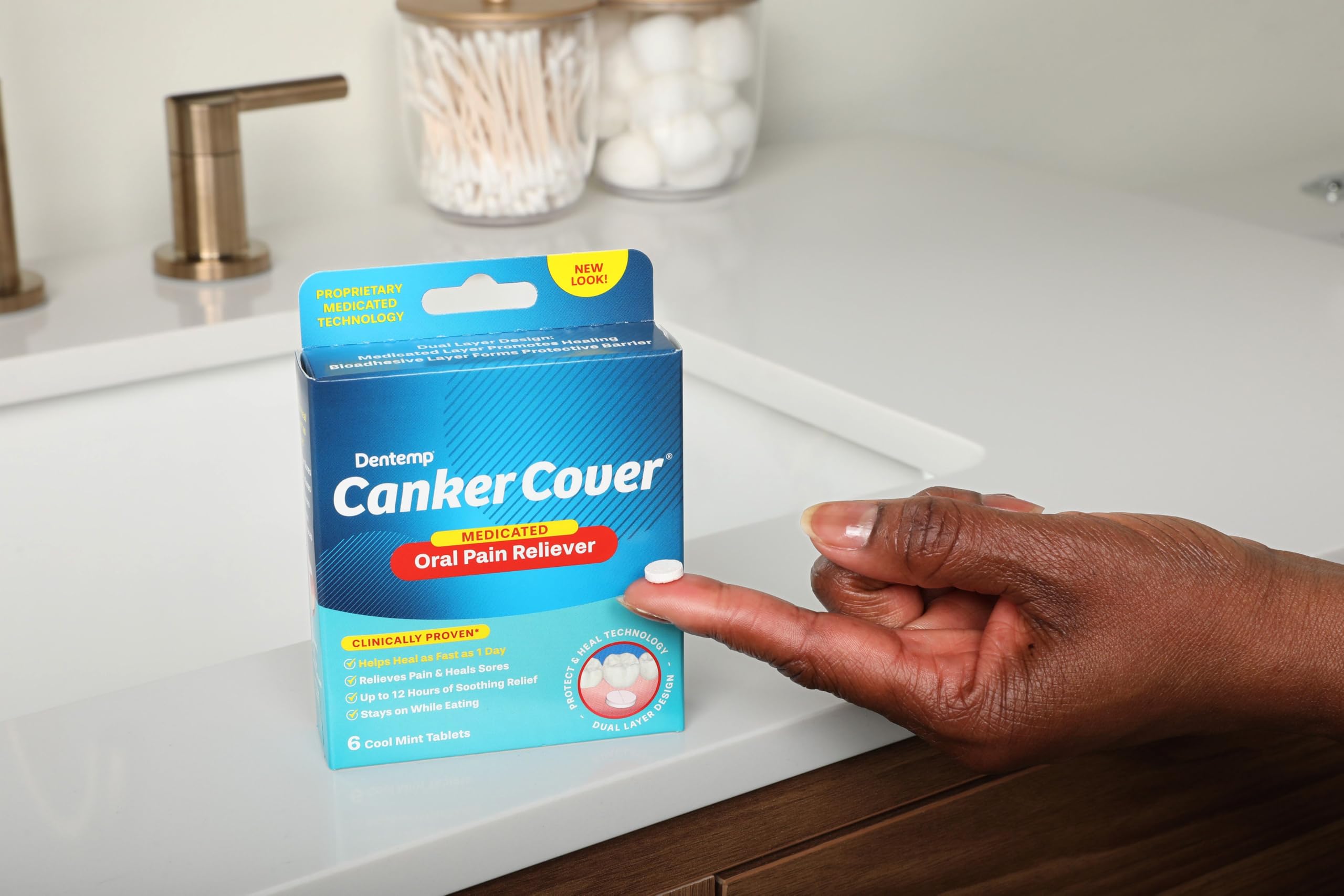 Dentemp Canker Sore Medicine 2pk Canker Cover - Oral Pain Reliever (12 Count) - Treatment to Relieve Canker Pain, Mouth Sores & Mouth Irritation - Fast Acting Canker Sore Relief Tablets for Adults