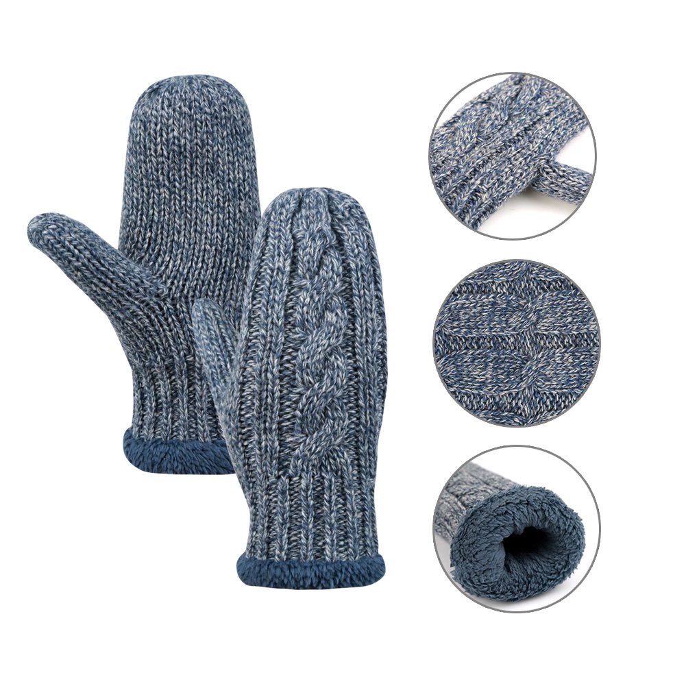 Vbiger Wintermütze Herren Mütze Winter Handschuhe Beanie Strickmütze Winterschal Warme Mützeset, Blau, Einheitsgröße