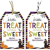 Anwyll Halloween Tags with String - 50Pcs Halloween Paper Gift Tags for Goodie Bag Happy Halloween Pumpkin Cat Bat Spider Label Tag A Little Treat for Someone Sweet Tag for Trick or Treat Party Favor