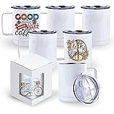 BetterSub Bulk 6 Pack 12oz Sublimation Mug Blanks Stainless Steel Tumblers with Handle & Sliding Lid - Double Wall Vacuum Ins