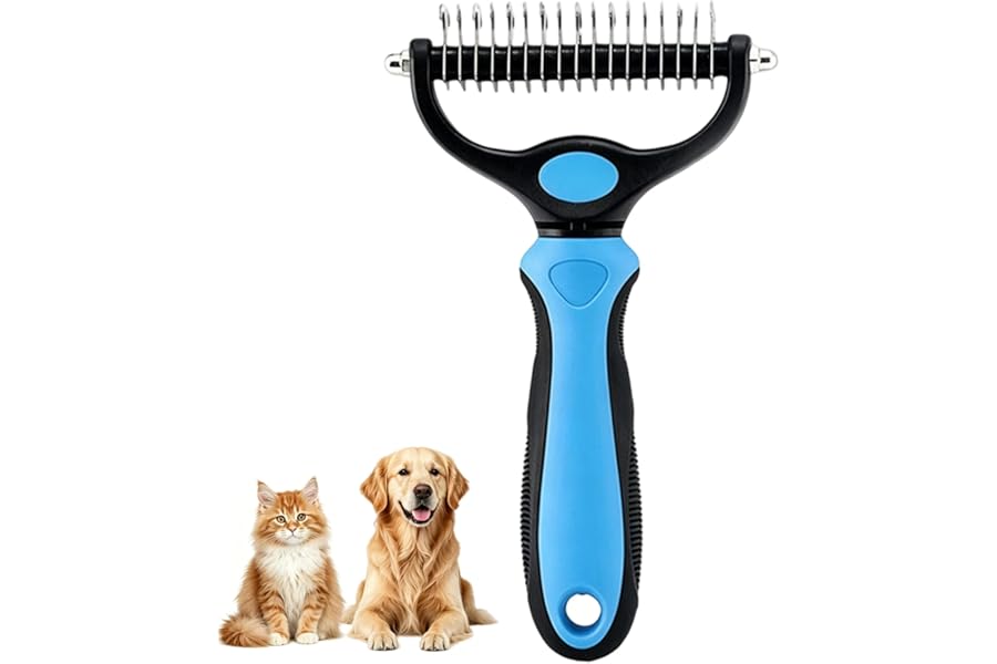Dematting Comb for Dogs and Cats, Undercoat Rake Pet Brush for Long Hair, Deshedding Dog Brush Removes Tangles Knots and Loose Fur, Grooming Tool for Thick Coats (Blue L)
