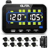 GUTA Tire Pressure Monitoring System, RV Trailer TPMS with 10 Flow Thru Sensors & Color LCD Display, 6 Alert Modes, Signal Bo