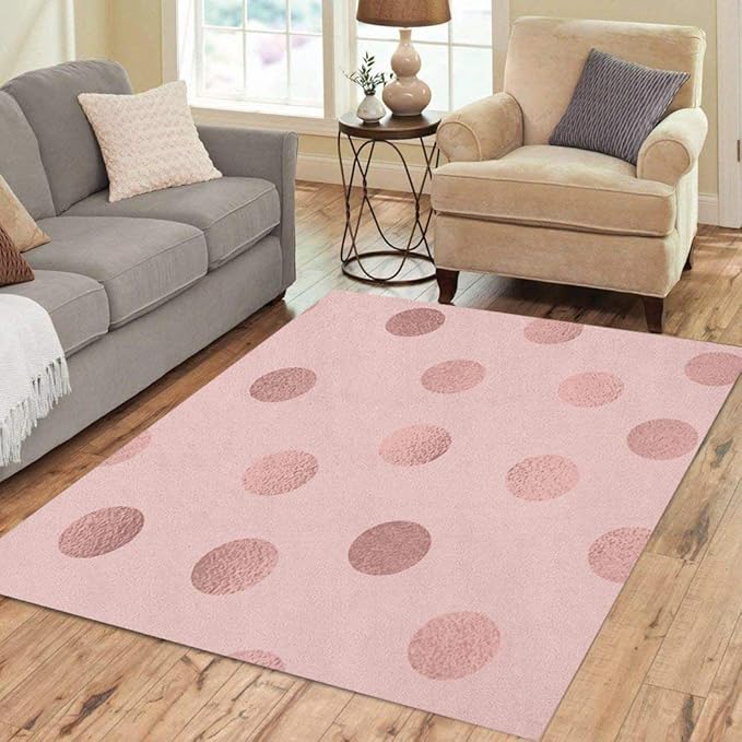 Joaffba Area Rug Pink Rose Gold Dot Glitter Foil Geometric
