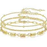 GexTyde Gold Birthstone Bracelet for Women, 18K Gold Plated Layered Jewelry Bracelet Set, Womens Dainty Stackable Bracelets Link Paperclip Chain Valentines Day Gift for Wife Her