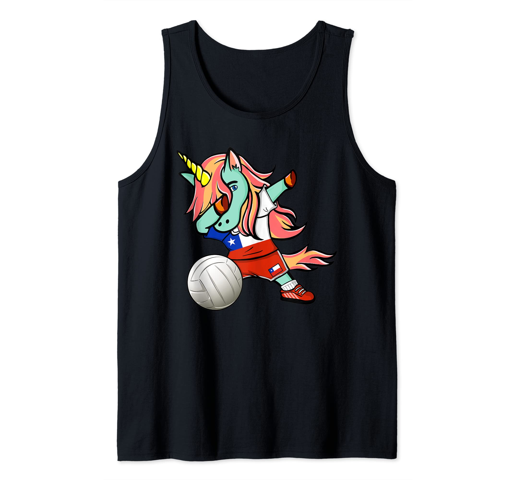 Dabbing Unicorn Chile Volleyball Lovers Jersey Chilean Flag Tank Top