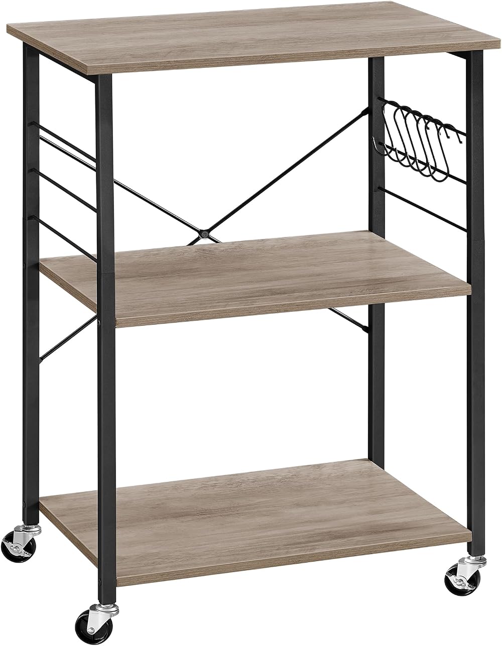 VASAGLE Kitchen Shelf on Wheels 3-Tier Trolley Greige Black KKS060B02