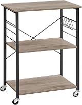 VASAGLE Kitchen Shelf on Wheels 3-Tier Trolley Greige Black KKS060B02