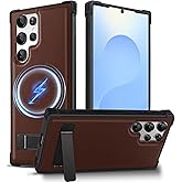 KEZiHOME for Samsung Galaxy S23 Ultra Case, Stronger Magnetic Phone Cover with Kickstand, Premium Genuine Leather Shockproof TPU Protection Bumper Design for Samsung S23 Ultra Cases (Brown)