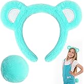 MUKOSEL Bear Ears Headband and Tail Set, Bear Costume Animal Ears Costume for Adult Women Men, Halloween Party Headwear