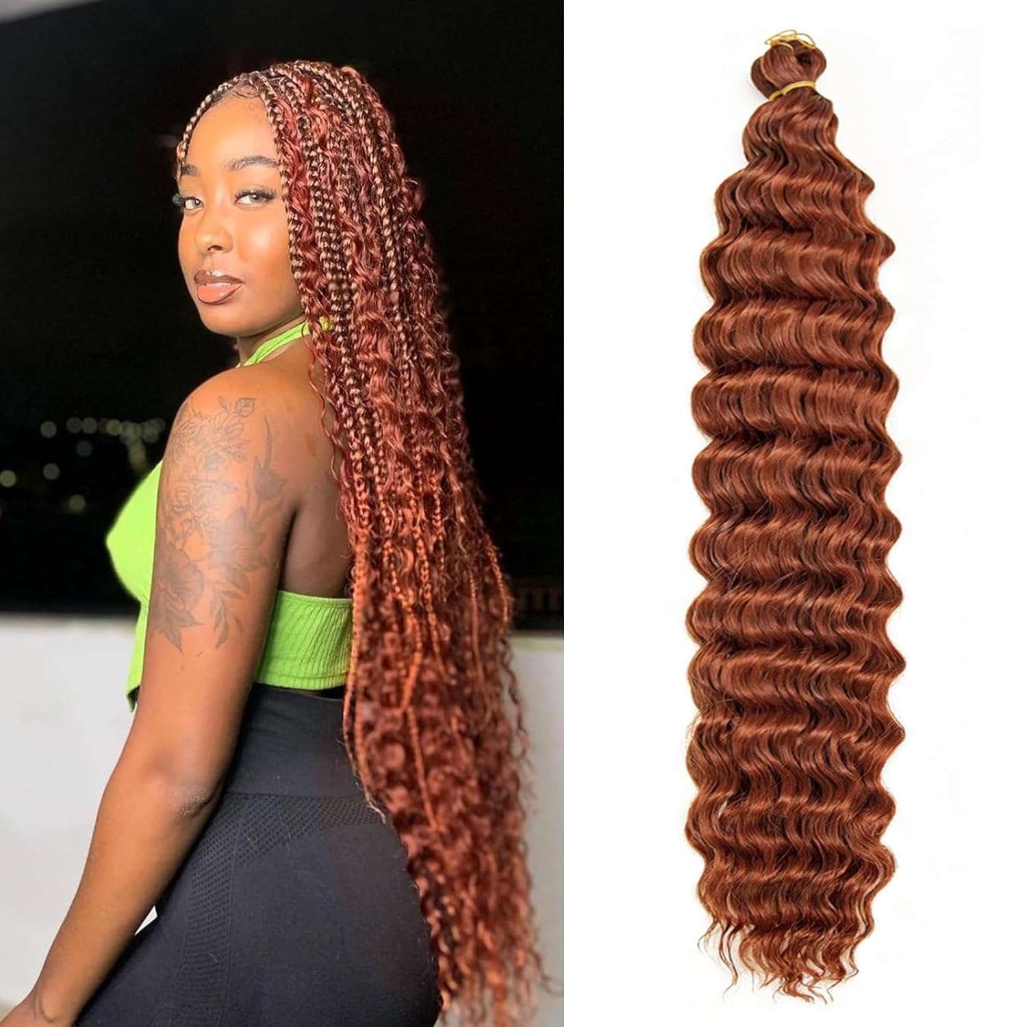 Datanala Ocean Wave Crochet Hair 22Inch/5 Packs Deep Wave Curly Crochet Hair Ginger Deep Curly Braiding Hair Extensions Long Inch Deep wave Synthetic Braiding hair for Black Women(350#, 22Inch) โ image 1