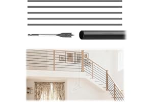 Patavin 8 Foot x 5/8-inch Round Horizontal Bar Baluster for Stair Remodel- Wrought Iron Hollow Staircase Metal Spindles for Indoor Staircase-Matte Black 5 Pack