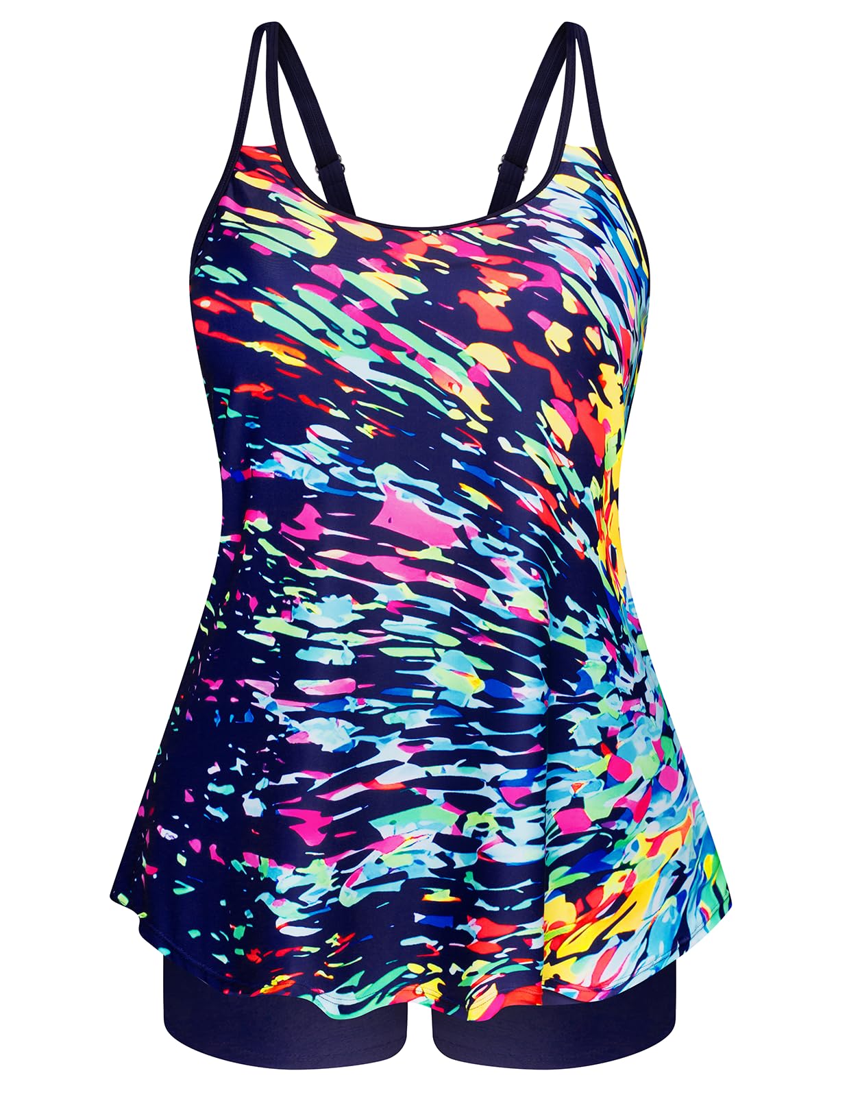 Hanna Nikole Women's Swimsuit Tankini Set Modest Tummy Control Slimming Bathing Suits Two Piece Swim Suit Colorful Dots 4X Image