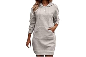 TURILLY Hooded Mini Sweatshirt Dress for Women 2024 Fall Long Sleeve Button Up Hoodie Dress Solid Tunic Pullover with Pocket