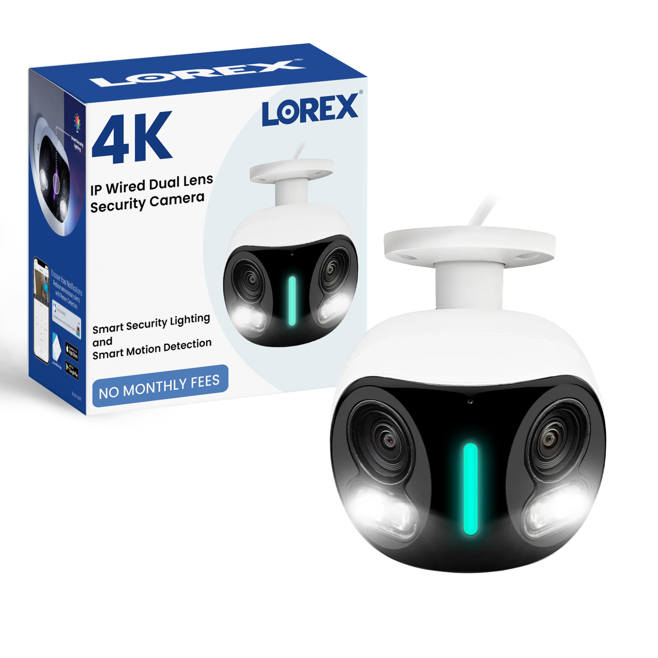 Photo 1 of Lorex 4K 8MP IP Wired Dual-Lens Add-On Outdoor Security Camera - Smart Security Lighting,180° Panoramic View, Color Night Vision, 2-Way Talk, Requires Recorder