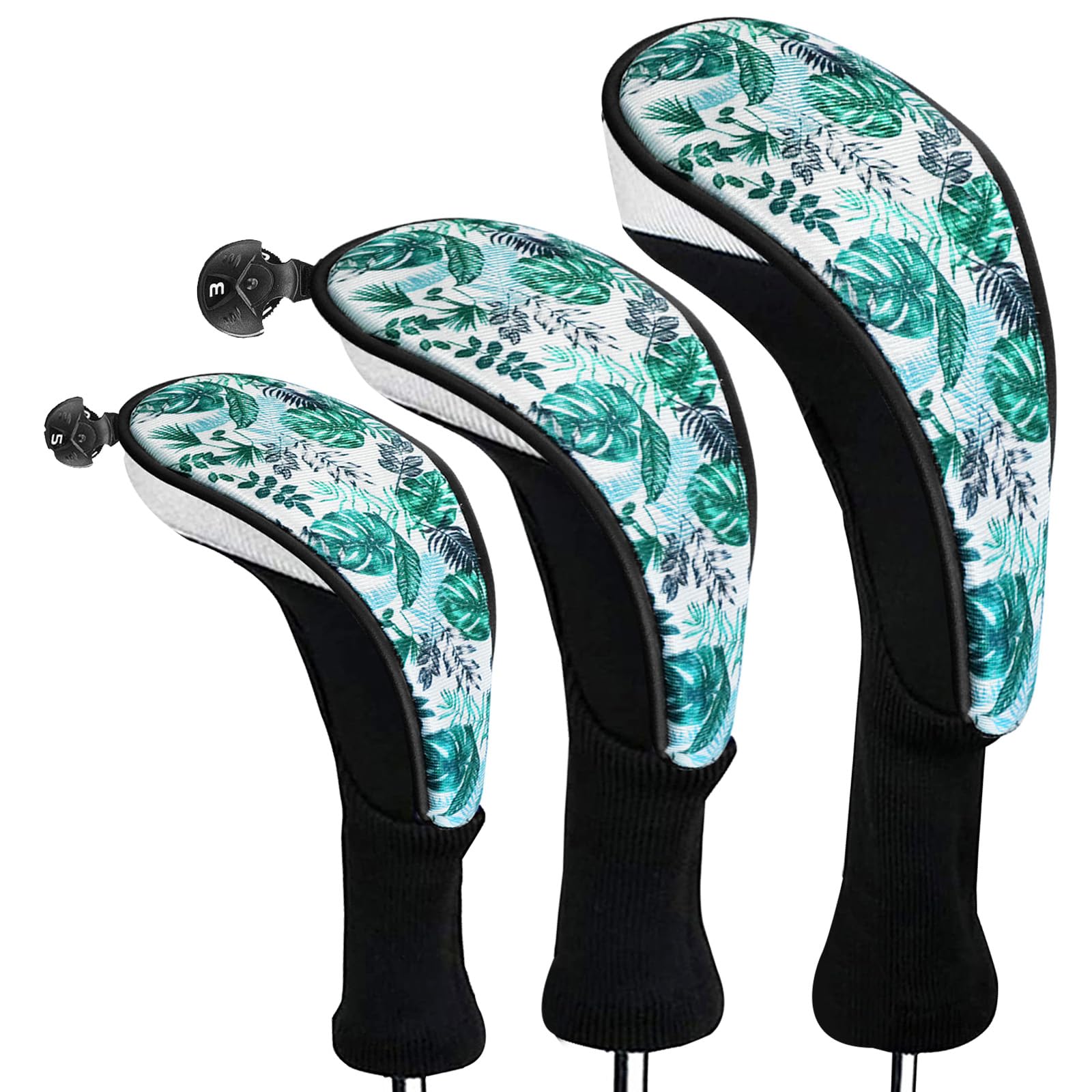 Golf Woods Club Head Covers 3/4 Set With Gift Box, Golf Head Covers 1 3 5 7 X With Interchangeable Number Tag for Men Women Fit All Wood Clubs (Leaves 3pcs)