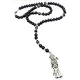 Acrylic Holy death's necklace, rosary style. Collar de la Santa Muerte de acrilico estilo rosario. Grim reaper Y style necklace.