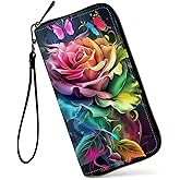 GFRGTFHYT Womens Wallet, Large Capacity RFID Blocking PU Leather Wristlet Wallets for Women Ladies Men Credit Card Holder Zipper Wallet Phone Holder Clutch Travel Purse, Rose