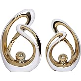 2 PCS White Gold Decor Accent Ceramic Statue White Mid Century Modern Home Decor Accents Sculpture Decorations Centerpieces for Living Room Bookshelf Shelf Coffee Table Kitchen Office Dining Table