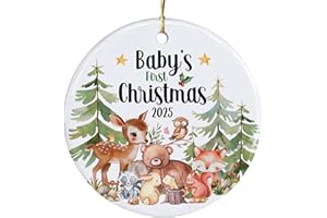 94BRIGHT Woodland Baby’s First Christmas Ornament 2025 – Baby 1st Christmas Keepsake, New Baby Ornament for Girls Boys, Pregnancy or Newborn Baby Gift, Ceramic Xmas Tree Hanging Decoration