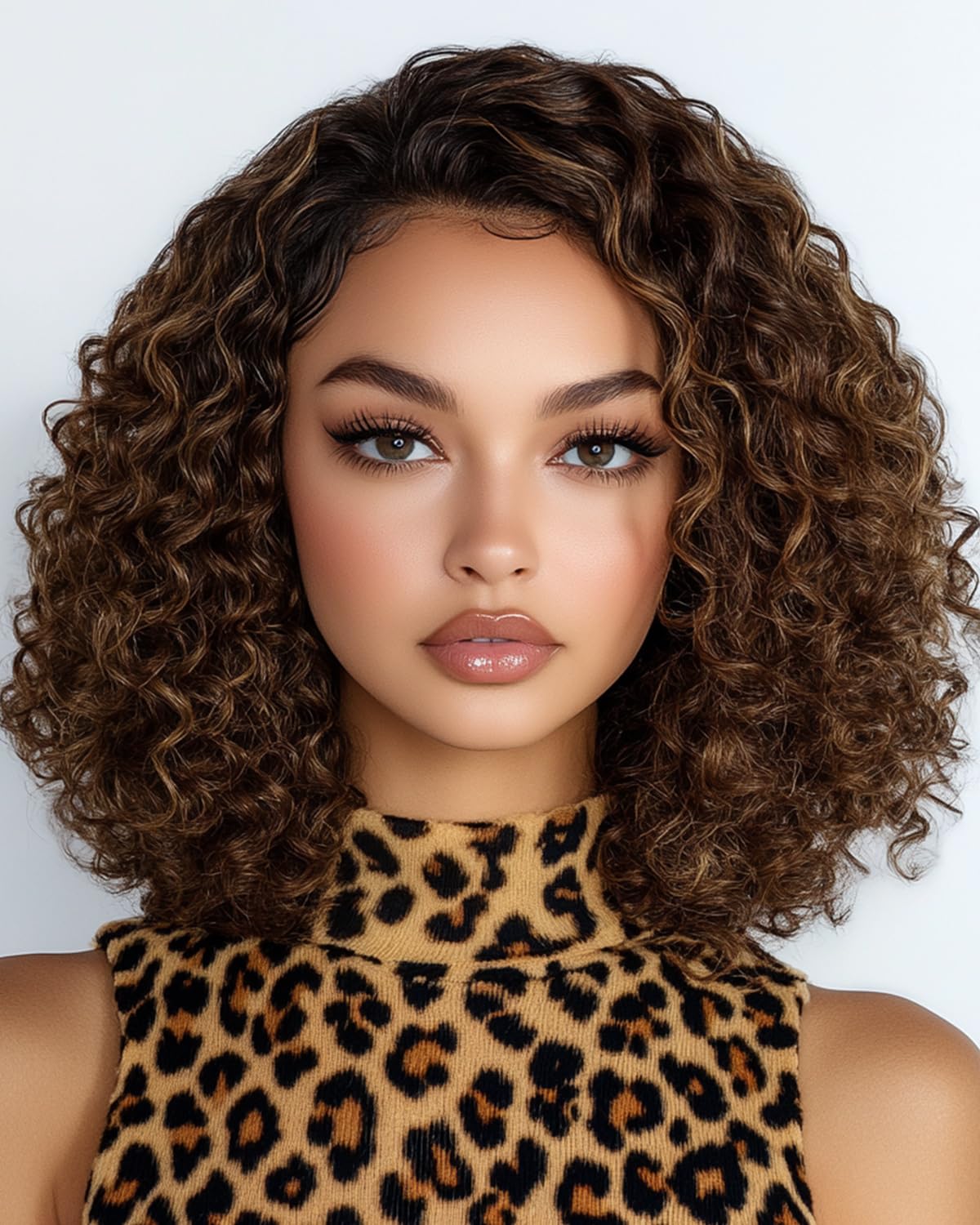 FASHION IDOL Short Curly Bob Human Hair Wig Precut Preplucked Glueless Wear and Go Upgraded Invisible Secret Glueless Human Hair Ready to Wear Wigs C-Type Part Lace Wig 200% Density