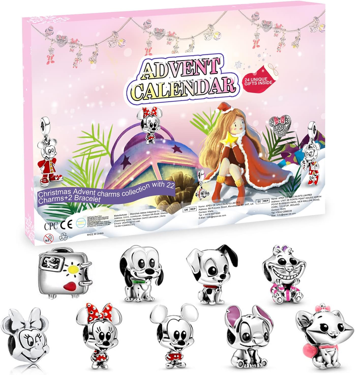 Advent Calendars - Christmas Advent Calendar 2023 with 2 Bracelets and 22 Unique Charms Jewelry Set Christmas Countdown Calendar for Kids