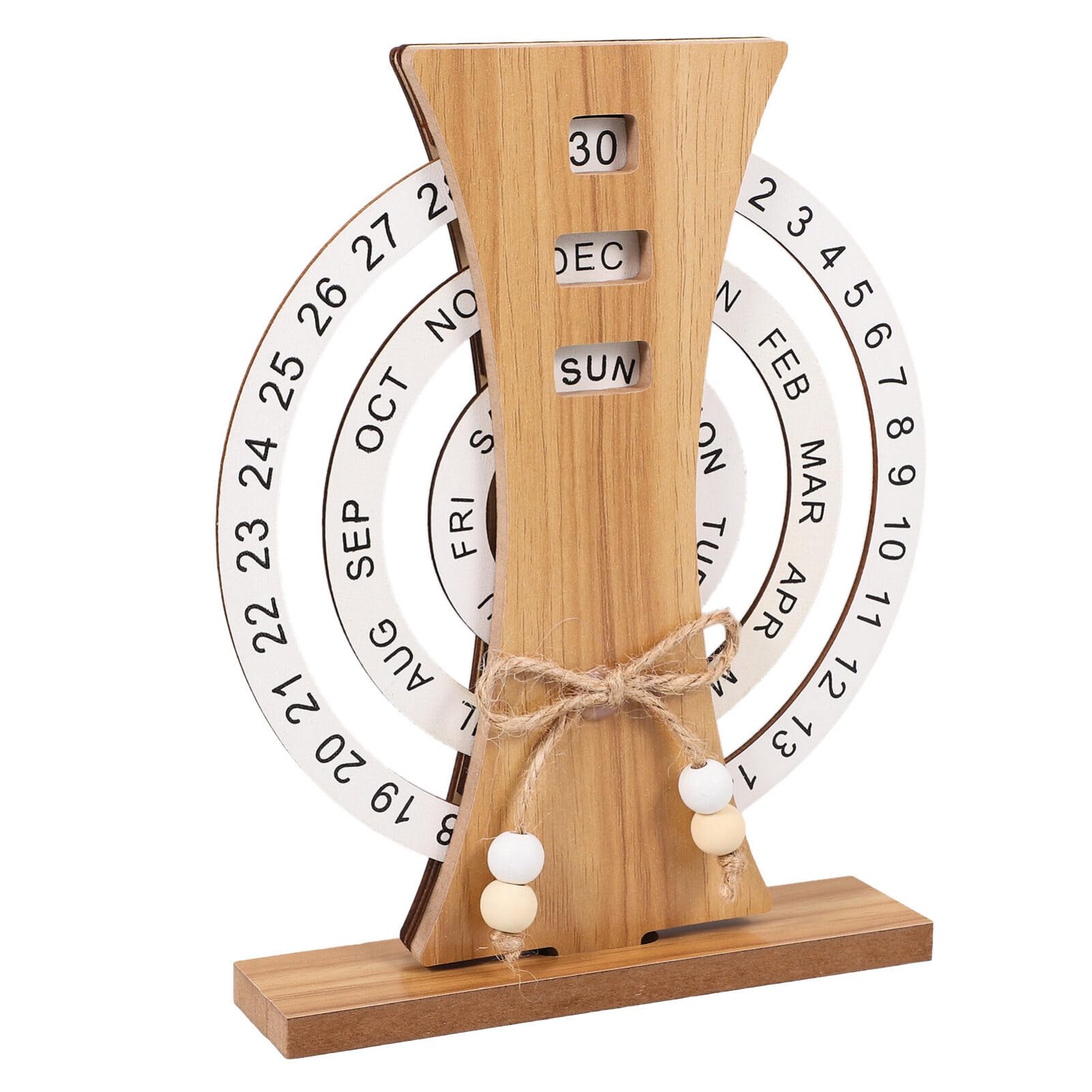 Operitacx Wood Perpetual Calendar, Vintage Rotating Desk Calendar, Wooden Calendar Month Week Day Date Display for Home Office
