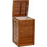 Medium Teak Laundry Hamper, or Indoor Outdoor Storage Bin | Durable, Water-Resistant Teak Construction, Indoor &amp; Outdoor Use