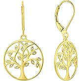 YL Tree Earrings Sterling Silver Tree of Life Hook Earrings Round Birthstone Dangle Drop Jewelry for Women