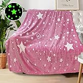 COMFAR Star Blanket for Girls, Pink Blankets Women, Glow in The Dark Blanket, Cute Teen Personalized Adults/Kids,Soft Fleece and Throw,Birthday Gifts 40inx 50in