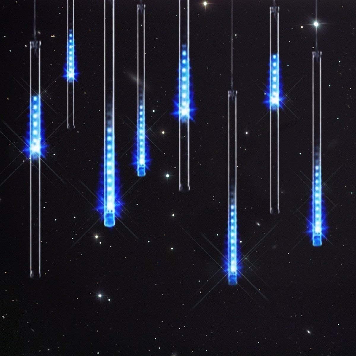 Rain Lights, 30cm 10 Tubes 360LEDs Solar Rain Drop Falling Lights for Trees, Parties, Wedding, Garden (Blue)