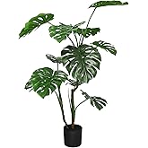 SAKSUN Artificial Monstera Plant for Indoor-Outdoor: 4ft Large Faux Monstera Deliciosa Plant with Realistic Long Lasting Color Leaves in Pot - Low Maintenance Fake Plants for Home Office Decor