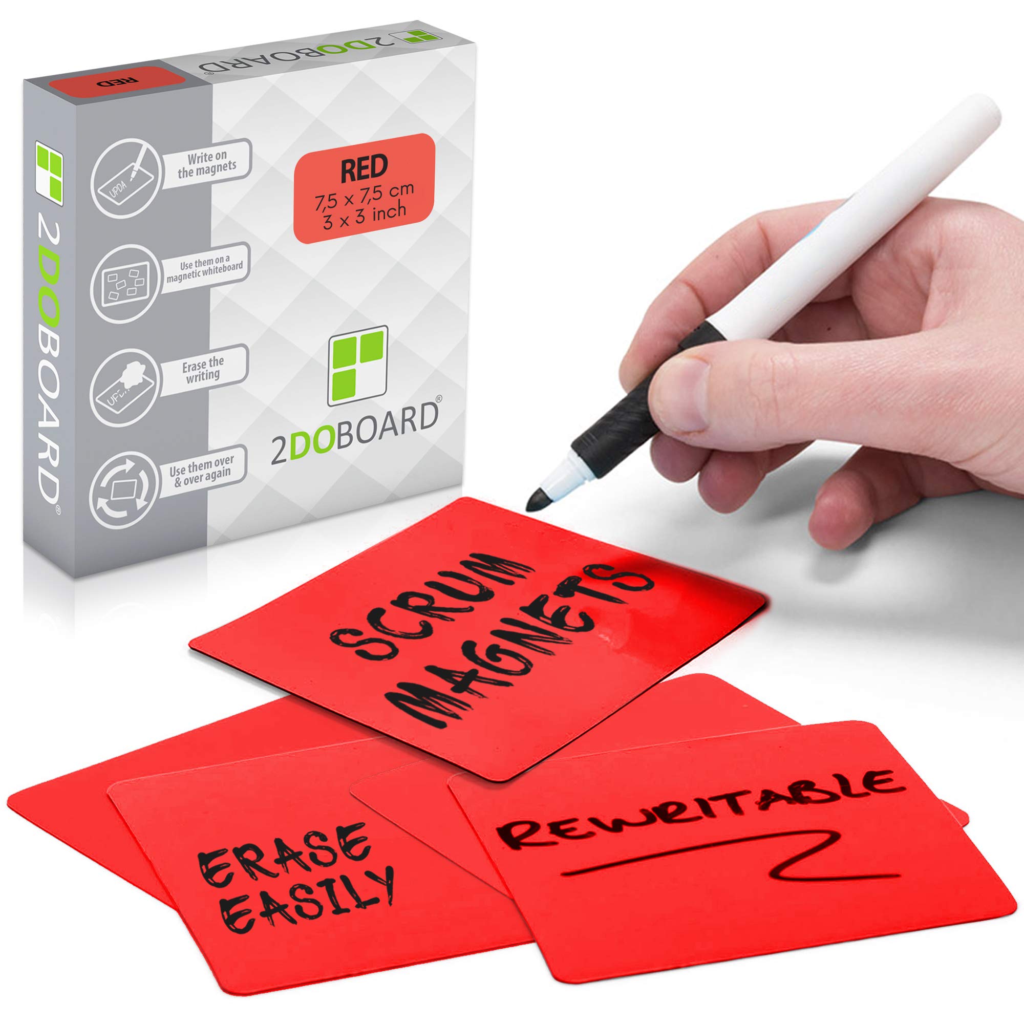 2DOBOARD 25 Magnetic Notes - Magnetic Sticky Notes 3 x 3 in – Fun Dry Erase Whiteboard Magnets for Fridge, Office, Classroom - Easy to Clean & Reuse Stick Notes (Red)