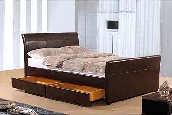 Owo Living Storage Bed Frame Drawers Faux Leather Bedroom