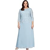 Alex Evenings Women's 3/4 Sleeve Stretch Lace Bodice Mock One Piece Gown