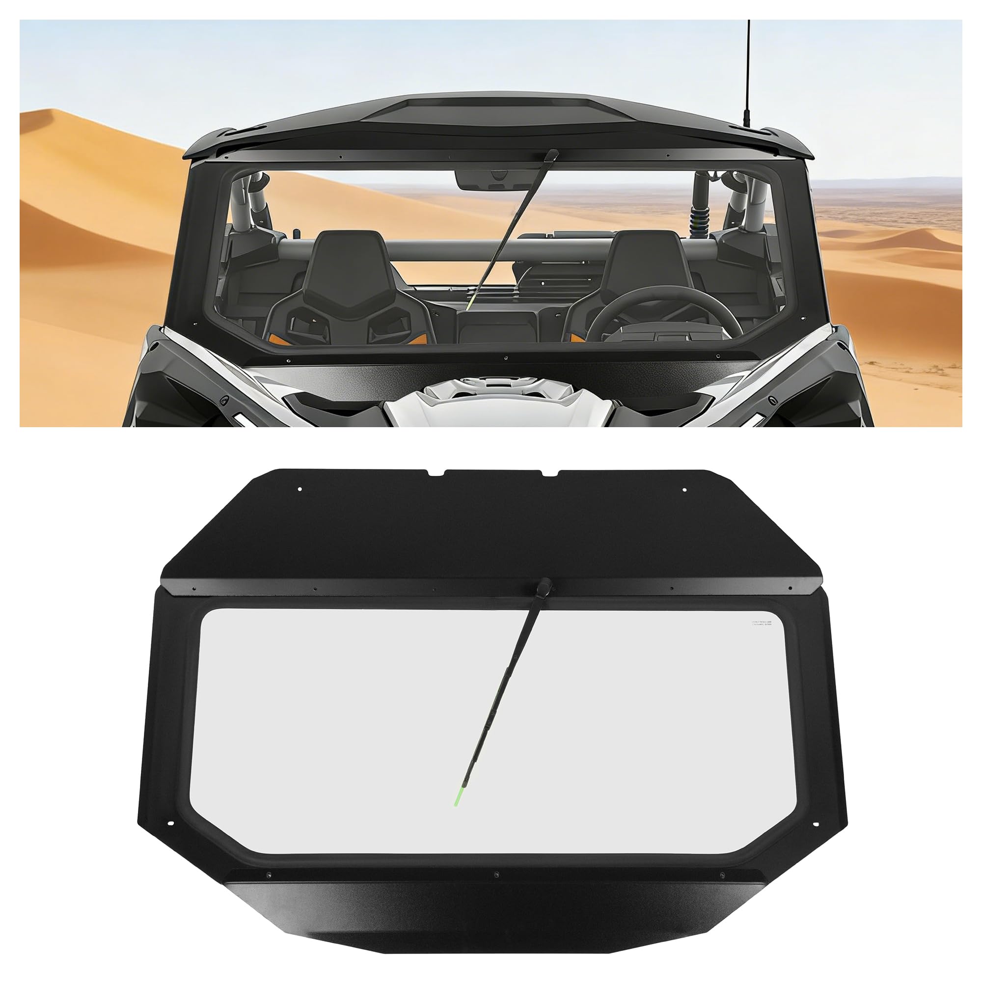 Photo 1 of ALMULOO Front Glass Windshield Window Compatible with 2017+ Can-Am Maverick X3 W/Manual Wiper, Glass Windscreen with Aluminum Frame, Powder Coated Black (factory sealed) 