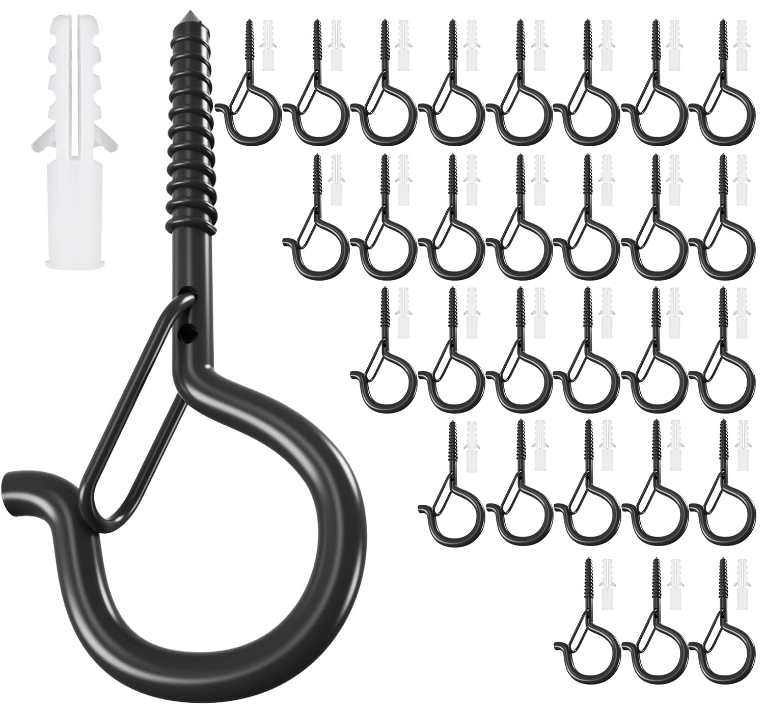 28 Set Q Hanger Hooks for Outdoor String Lights, GIPTIME Ceiling hook Screw Christmas Rope Light Clips, Fairy Lights Plants Wind Chimes Decoration Hanging Safety Buckle Design, Include Wing Nut Driver