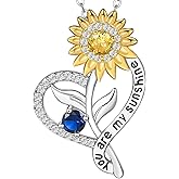 Valentine Gift for Women,Sunflower Birthstone Necklace for Women, Sunflower Gift for Wife Birthday Gift Ideas Wedding Anniversary Birthday Gifts for Girlfriend You Are My Sunshine Necklace for Mom Daughter