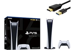 Sony PlayStation 5 Digital Edition 825GB Gaming Console + 1 Wireless Controller for PS5, 8-Core x86-64-AMD Ryzen Zen 2 CPU, 16GB GDDR6, 8K Output, Up to 120FPS, Michooyel HDMI_Cable