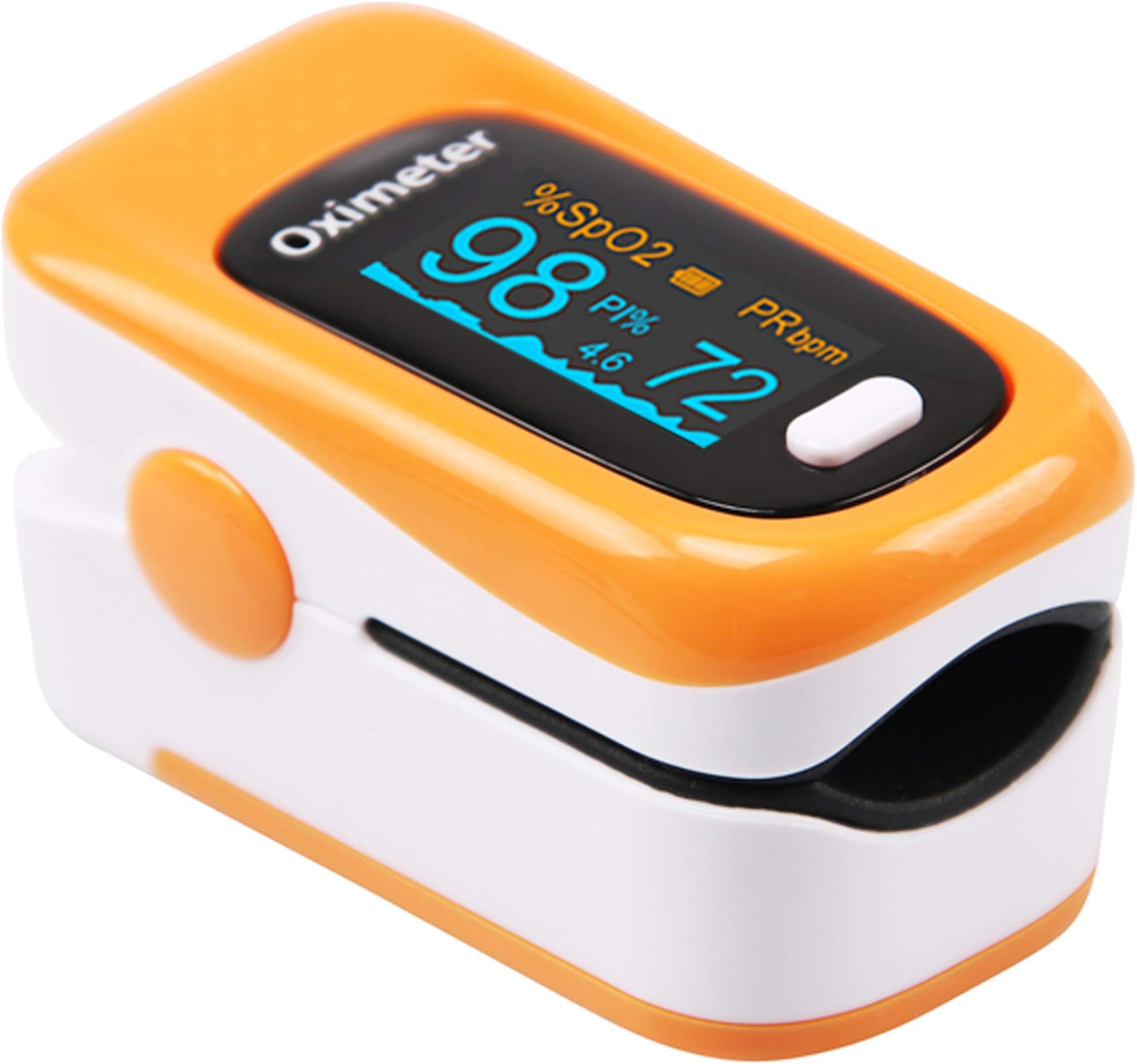 Pulse Oximeter Fingertip, OSGP Upgraded SpO2 Blood Oxygen Saturation Monitor with PI, Heart Rate Monitor with Large OLED Digital Display, Portable Pulse Oximetry with Batteries and Lanyard (Orange)