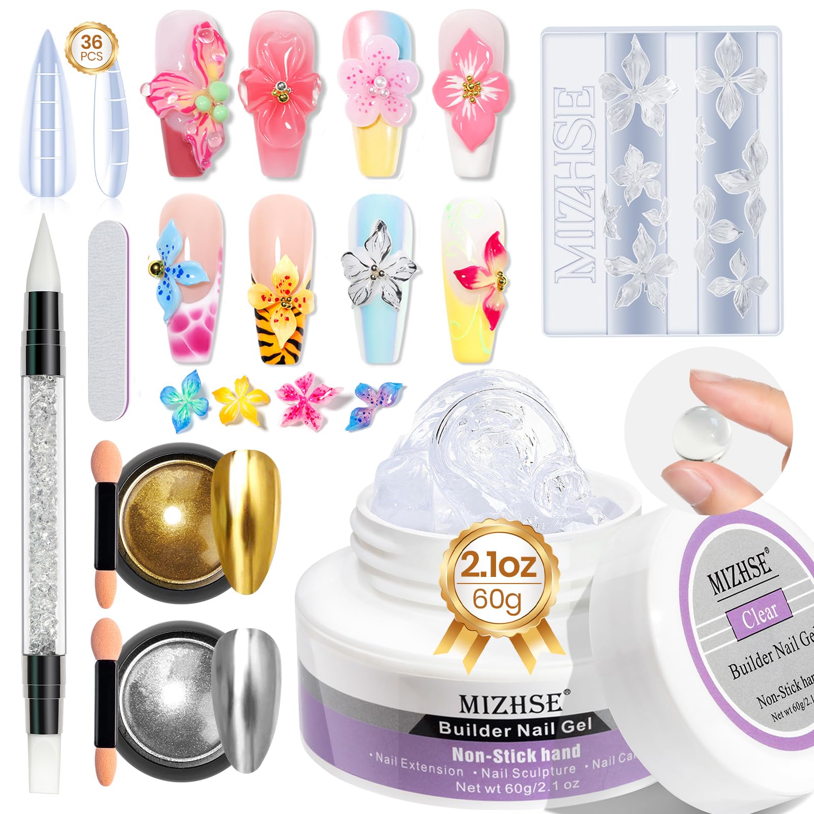 MIZHSE 3D Gel Nail Art Sculpting Gel, 60g Large Capacity Non-Sticky Clear