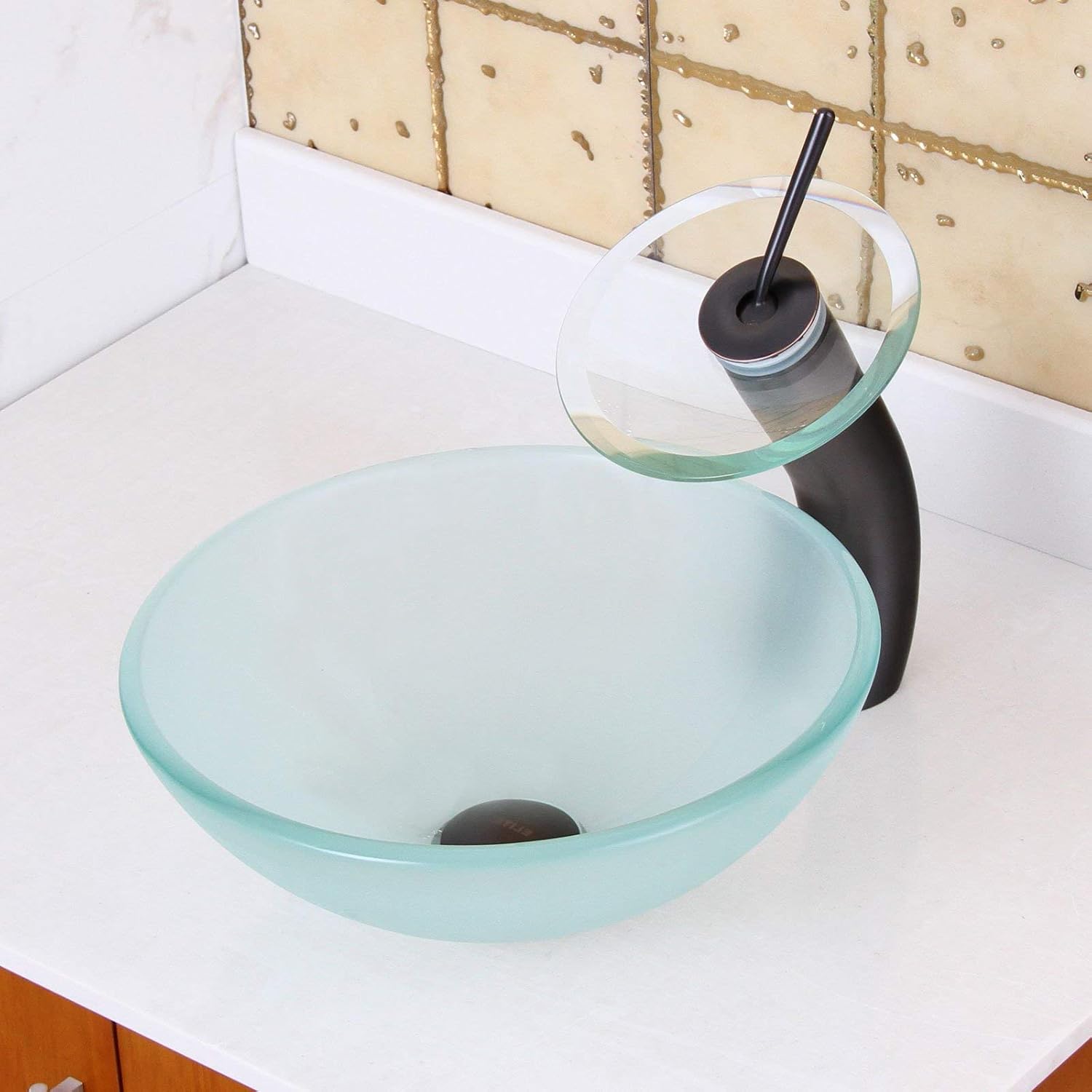 Elite Gd08s F22t Small Frosted Tempered Glass Bathroom Vessel