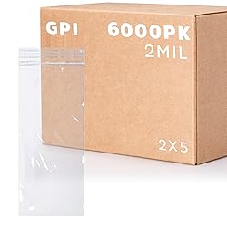 6,000 Case - 2" x 5" Small Zip Bags, 2 Mil, Clear